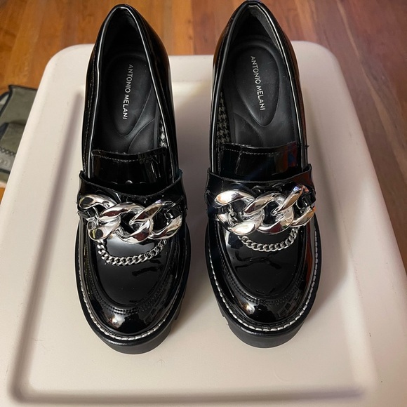 ANTONIO MELANI Black patent chunky loafers with Chain Accent - Picture 2 of 5